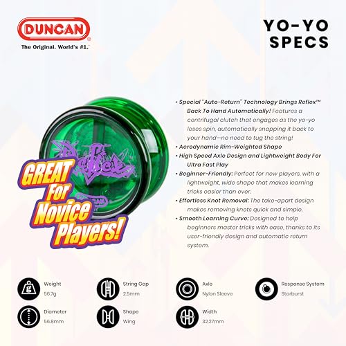 Duncan Reflex Auto-Return Yo-Yo for Beginners, Blue – Auto-Return Centrifugal Clutch, Take-Apart Design