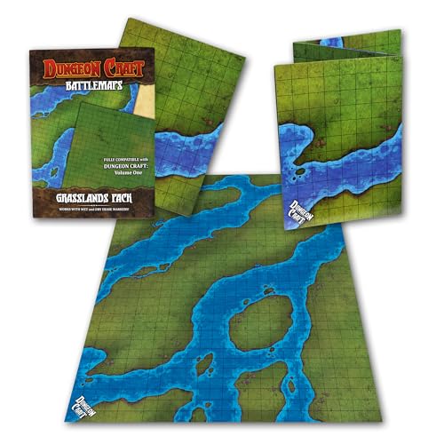 Dungeon Craft Double-Sided Battle Map 24x33 – Grasslands & Riverbank with 1-Inch Grid – Wet/Dry Erase Laminated Mat for D&D and RPG