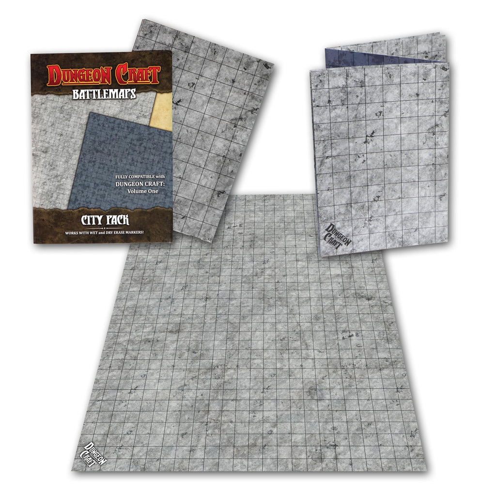 Dungeon Craft Double-Sided Battle Map 24x33 – Laminated Wet/Dry Erase Grid Mat for D&D RPG City Pack
