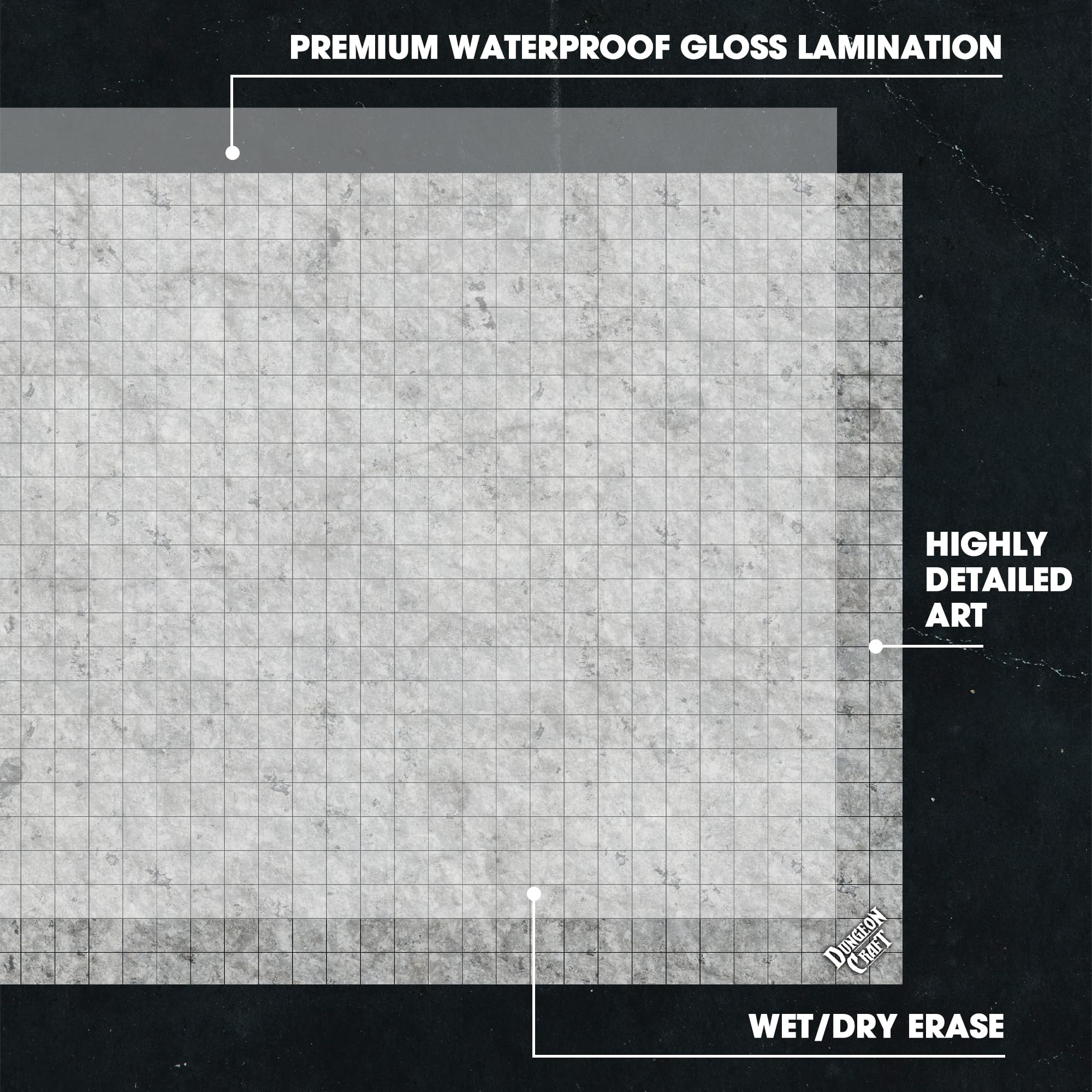 Dungeon Craft Double-Sided Battle Map 24x33 – Laminated Wet/Dry Erase Grid Mat for D&D RPG City Pack