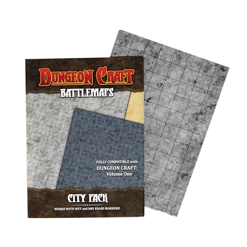 Dungeon Craft Double-Sided Battle Map 24x33 – Laminated Wet/Dry Erase Grid Mat for D&D RPG City Pack