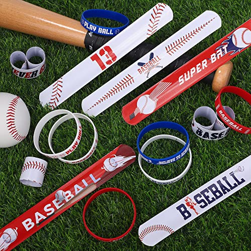 durony 48-Piece Baseball Bracelets Set – 24 Silicone + 24 Slap Bracelets for Party Favors and Prizes
