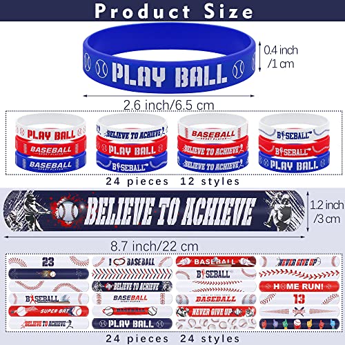 durony 48-Piece Baseball Bracelets Set – 24 Silicone + 24 Slap Bracelets for Party Favors and Prizes