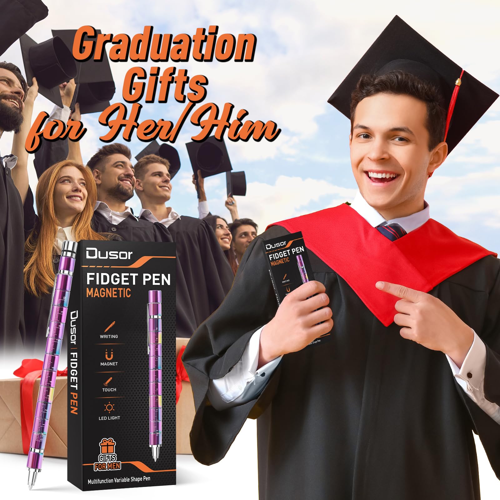Dusor Fidget Pen: 13-in-1 Multifunction Pen for Men – Stress Relief Toy, Stylus, LED Light, and Deformation Toy Gift
