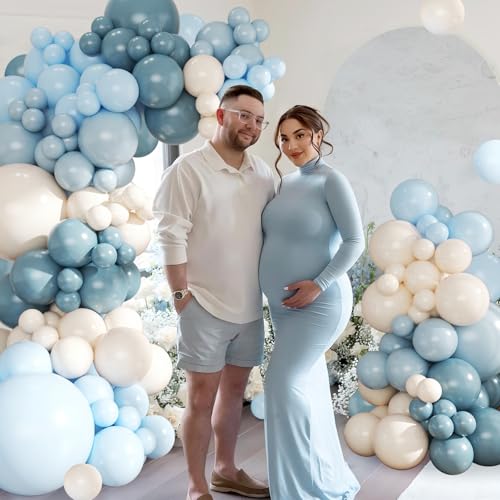 Dusty Blue Balloon Arch Kit 124Pcs - CROSSFINGERS Blue and White Balloon Garland for Baby Shower Bridal Shower Birthday