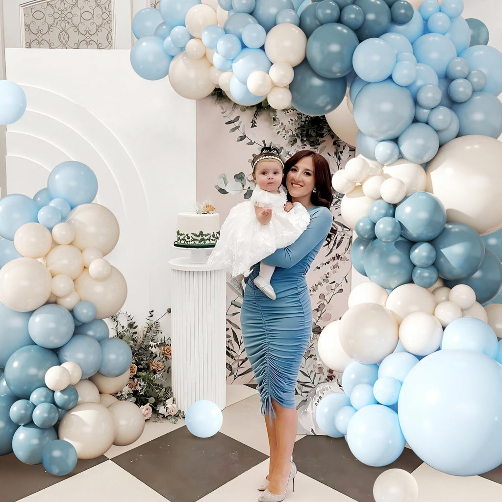 Dusty Blue Balloon Arch Kit 124Pcs - CROSSFINGERS Blue and White Balloon Garland for Baby Shower Bridal Shower Birthday
