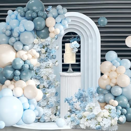 Dusty Blue Balloon Arch Kit 124Pcs - CROSSFINGERS Blue and White Balloon Garland for Baby Shower Bridal Shower Birthday