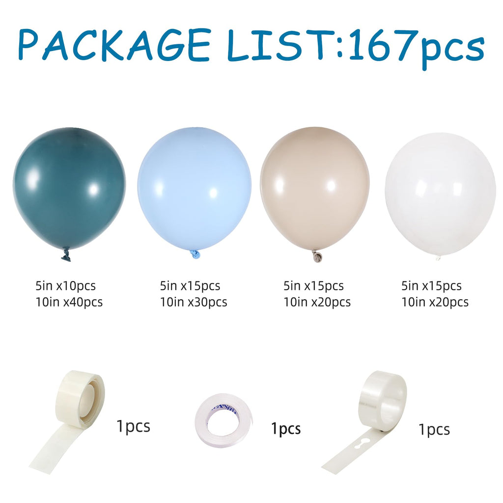 Dusty Blue Balloon Garland Kit - 167pcs Arch Kit with Sand White & White Balloons for Baby Shower Wedding Birthday