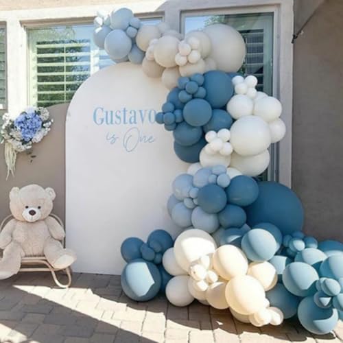 Dusty Blue Balloon Garland Kit - 167pcs Arch Kit with Sand White & White Balloons for Baby Shower Wedding Birthday