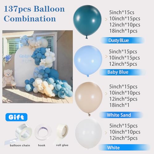 Dusty Blue Balloon Garland Kit – 125 Balloons with Arch Supplies for Baby Shower, Wedding & Birthday Decor