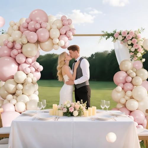 Dusty Pink Balloon Arch Kit 124 Pieces - CROSSFINGERS Boho Pink White Balloon Garland for Baby Shower Birthday Wedding