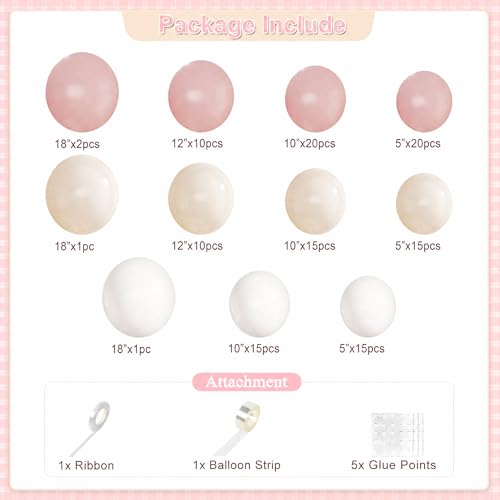Dusty Pink Balloon Arch Kit 124 Pieces - CROSSFINGERS Boho Pink White Balloon Garland for Baby Shower Birthday Wedding