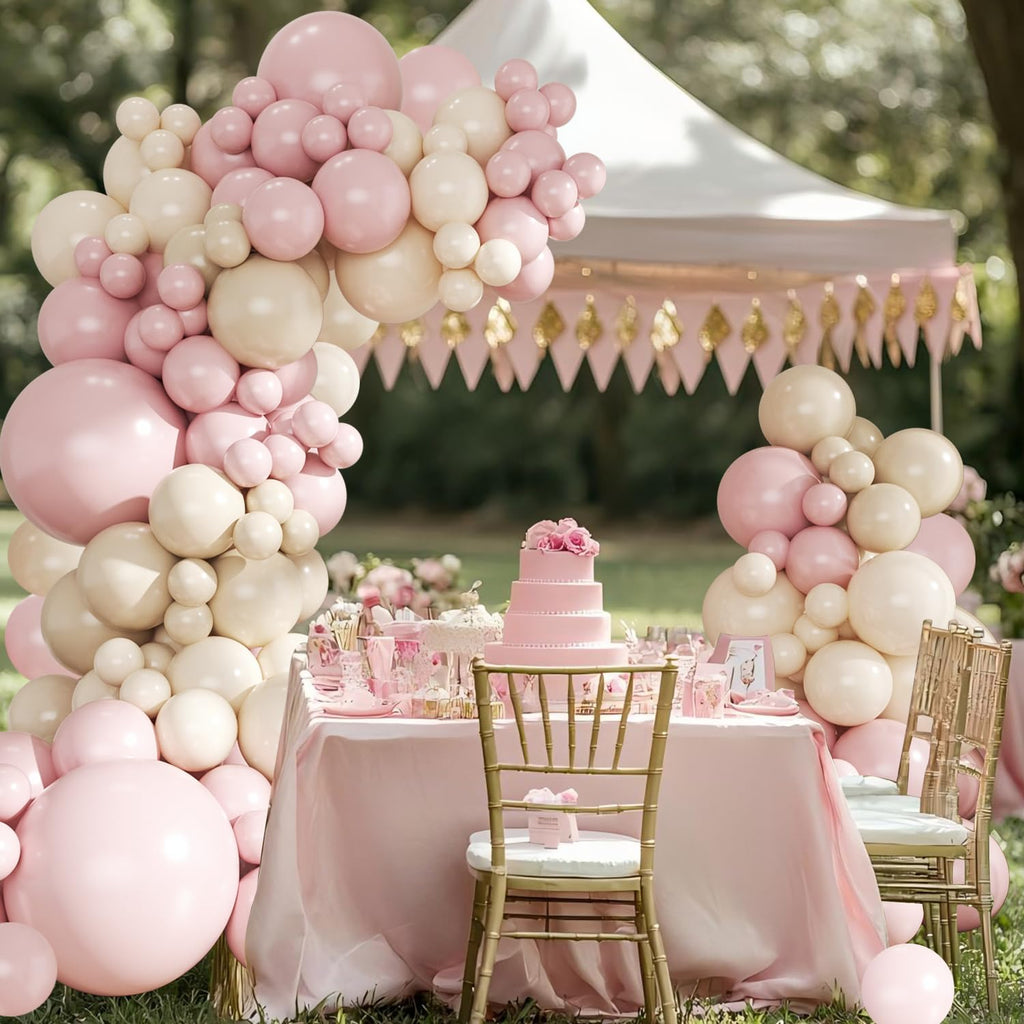 Dusty Pink Balloon Arch Kit 124 Pieces - CROSSFINGERS Boho Pink White Balloon Garland for Baby Shower Birthday Wedding
