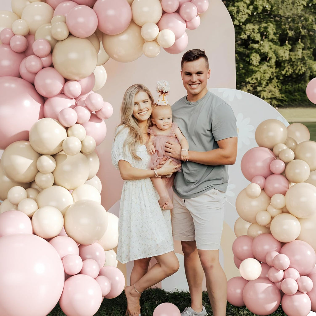 Dusty Pink Balloon Arch Kit 124 Pieces - CROSSFINGERS Boho Pink White Balloon Garland for Baby Shower Birthday Wedding