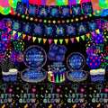 Dvaorc 238-Piece Neon Party Supplies Set – Glow Tableware, Balloons, Banner, Cake Toppers for Blacklight Birthday Decorations (Serves 20)