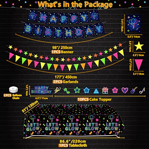 Dvaorc 238-Piece Neon Party Supplies Set – Glow Tableware, Balloons, Banner, Cake Toppers for Blacklight Birthday Decorations (Serves 20)