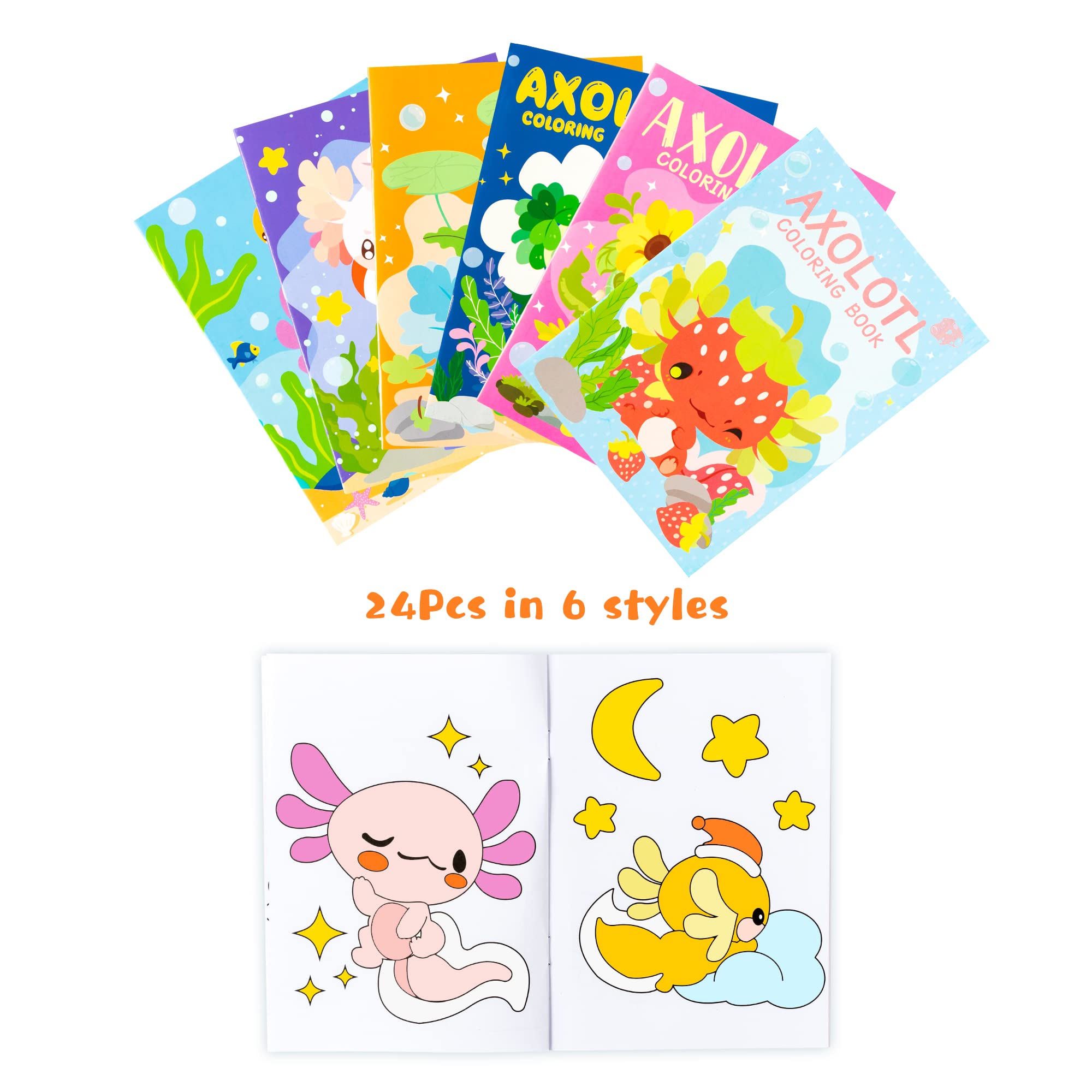 Dvbonike 24-Pack Axolotl Coloring Books for Kids Ages 4-8 – DIY Art Booklets with Cute Axolotl Designs, Bulk Party Favors, Classroom Activities, Halloween Gifts