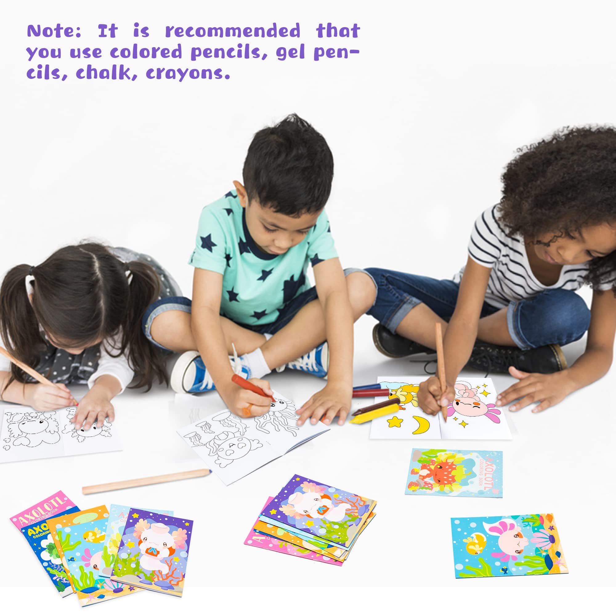 Dvbonike 24-Pack Axolotl Coloring Books for Kids Ages 4-8 – DIY Art Booklets with Cute Axolotl Designs, Bulk Party Favors, Classroom Activities, Halloween Gifts
