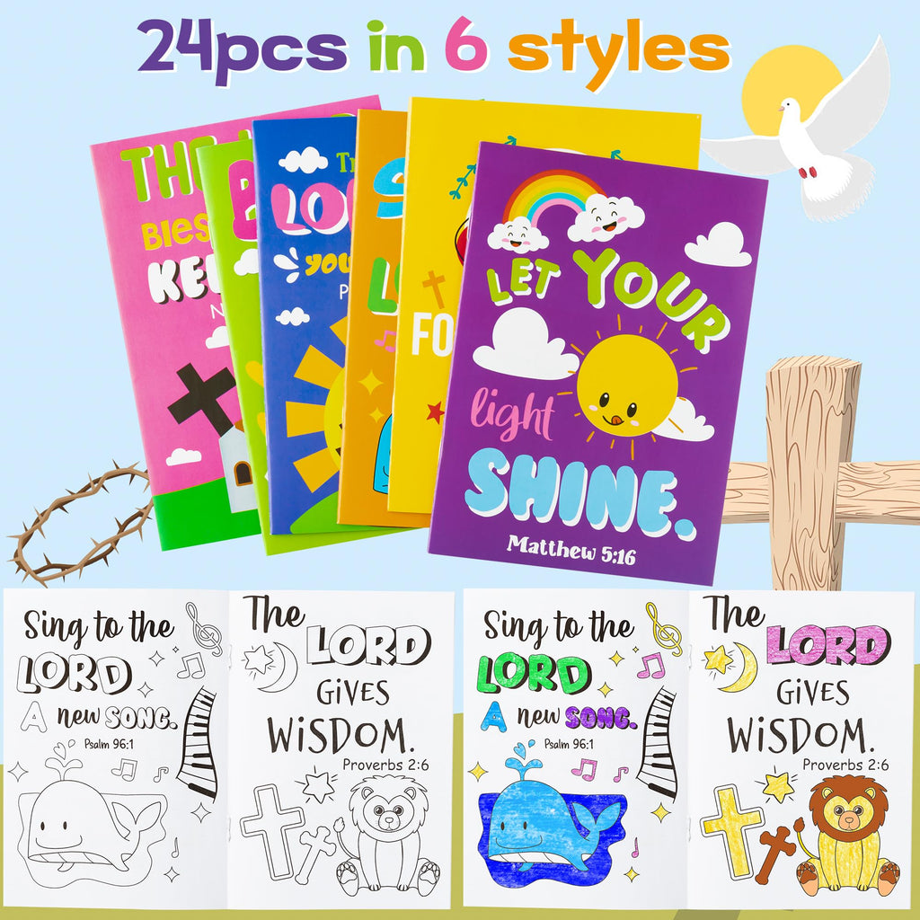 Dvbonike 24-Pack Bible Coloring Books for Kids – Religious Theme, 6 Cover Designs, Double-Sided Pages