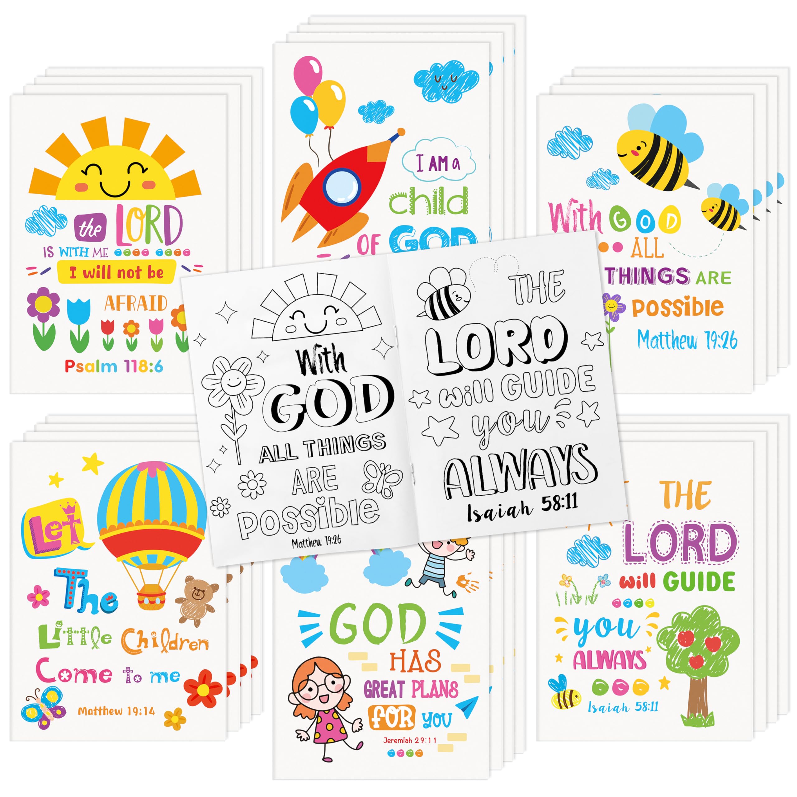 Dvbonike 24-Pack Bible Verse Coloring Books for Kids | Sunday School Activities | Religious DIY Art