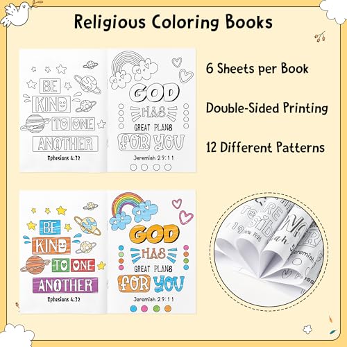 Dvbonike 24-Pack Bible Verse Coloring Books for Kids | Sunday School Activities | Religious DIY Art