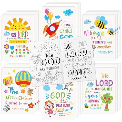 Dvbonike 24-Pack Bible Verse Coloring Books for Kids | Sunday School Activities | Religious DIY Art