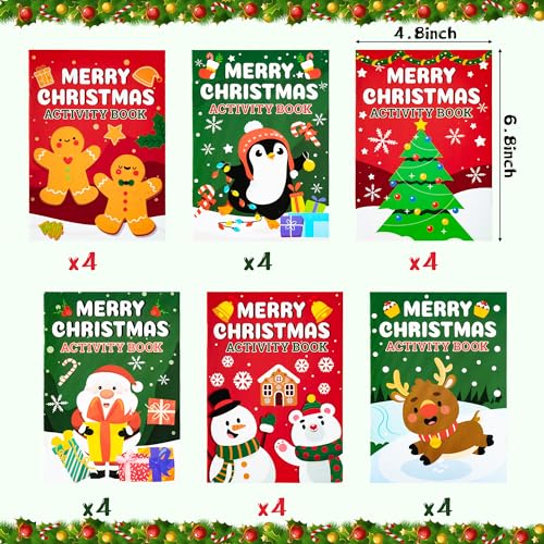 Dvbonike 24-Pack Christmas Activity Books for Kids – Mini Coloring & Games Bulk Set