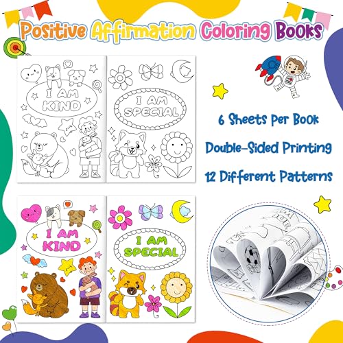 Dvbonike 24-Pack Positive Affirmation Coloring Books for Kids – 6 Cover Designs, Confidence-Building DIY Activity for Classrooms and Gifts
