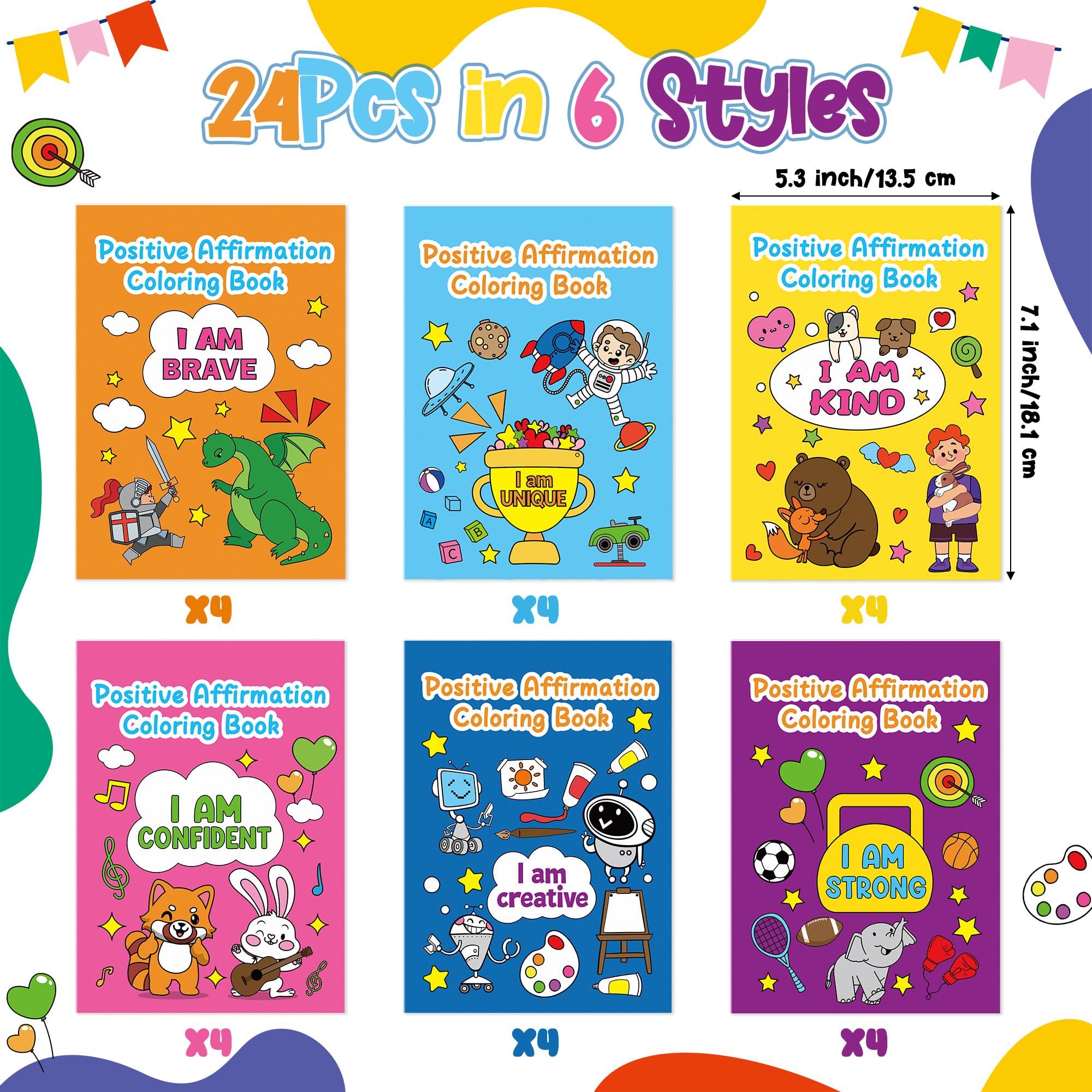 Dvbonike 24-Pack Positive Affirmation Coloring Books for Kids – 6 Cover Designs, Confidence-Building DIY Activity for Classrooms and Gifts