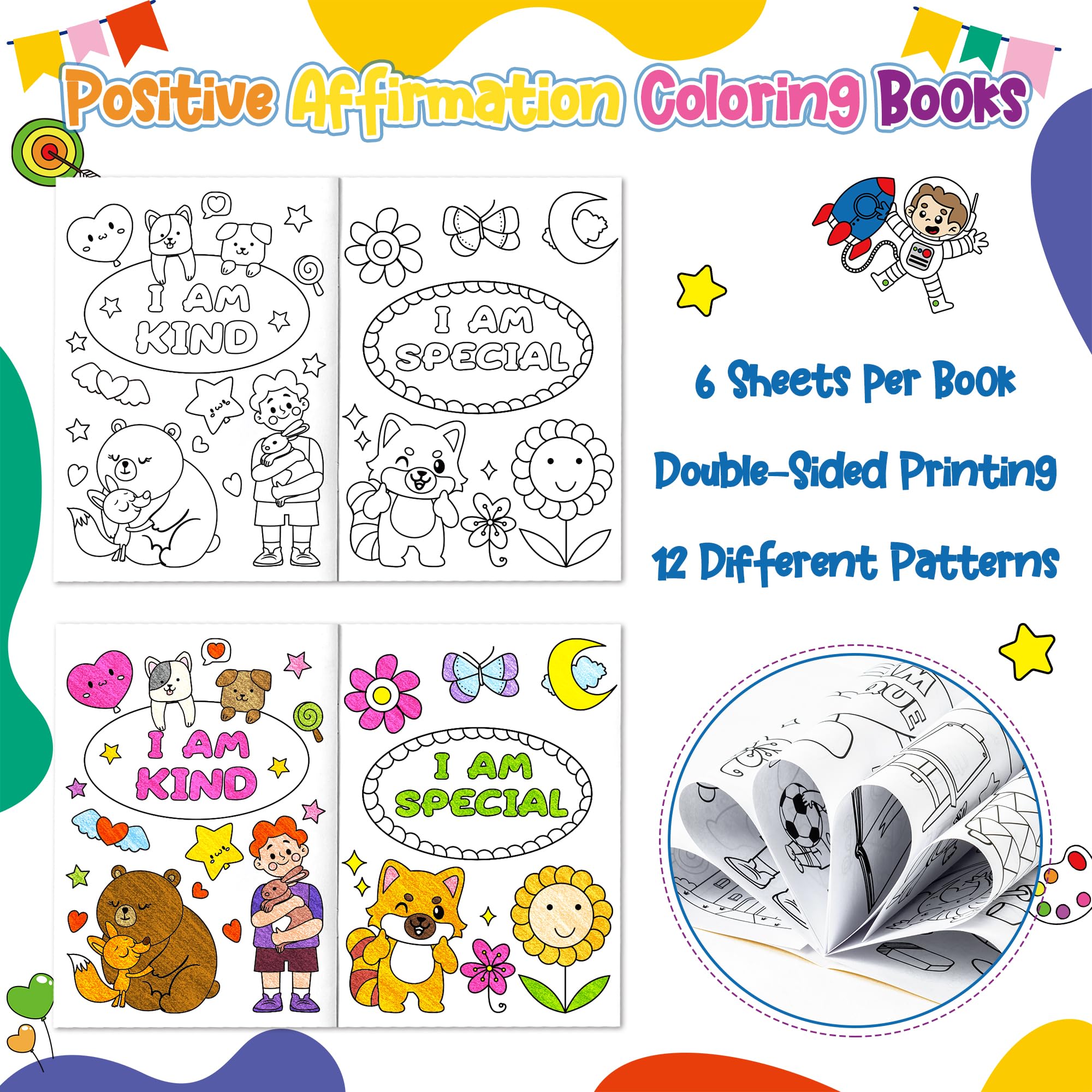 Dvbonike 24-Pack Positive Affirmation Coloring Books for Kids – 6 Cover Designs, Confidence-Building DIY Activity for Classrooms and Gifts