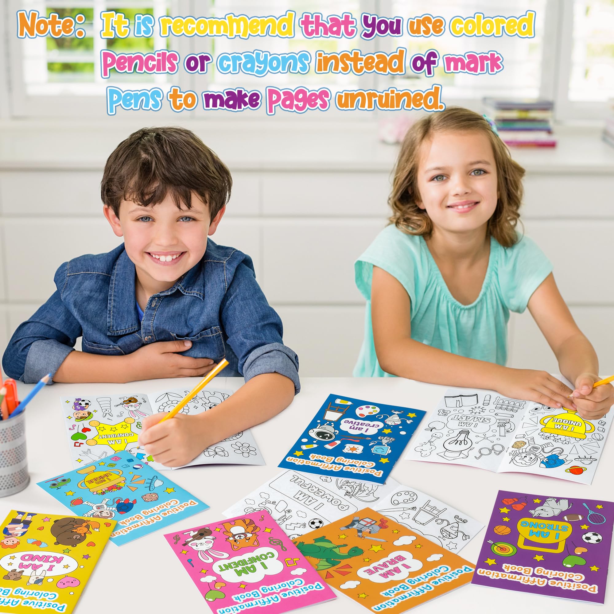Dvbonike 24-Pack Positive Affirmation Coloring Books for Kids – 6 Cover Designs, Confidence-Building DIY Activity for Classrooms and Gifts