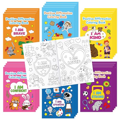 Dvbonike 24-Pack Positive Affirmation Coloring Books for Kids – 6 Cover Designs, Confidence-Building DIY Activity for Classrooms and Gifts