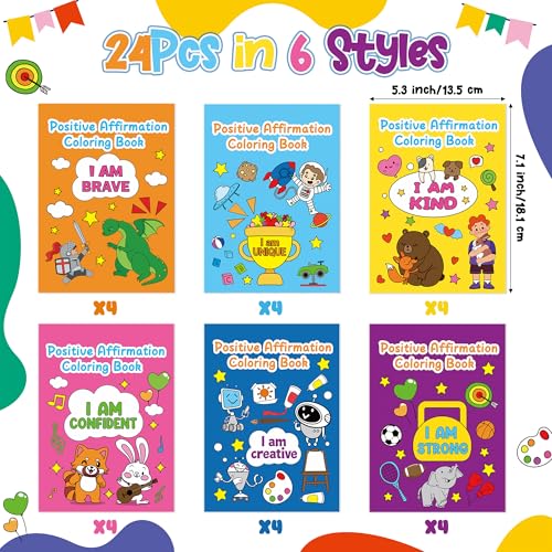 Dvbonike 24-Pack Positive Affirmation Coloring Books for Kids – 6 Cover Designs, Confidence-Building DIY Activity for Classrooms and Gifts