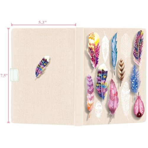 DWIYITTN Feather Journal for Girls – A5 Hardcover Lined Notebook with Pen, Magnetic Closure, 192 Pages