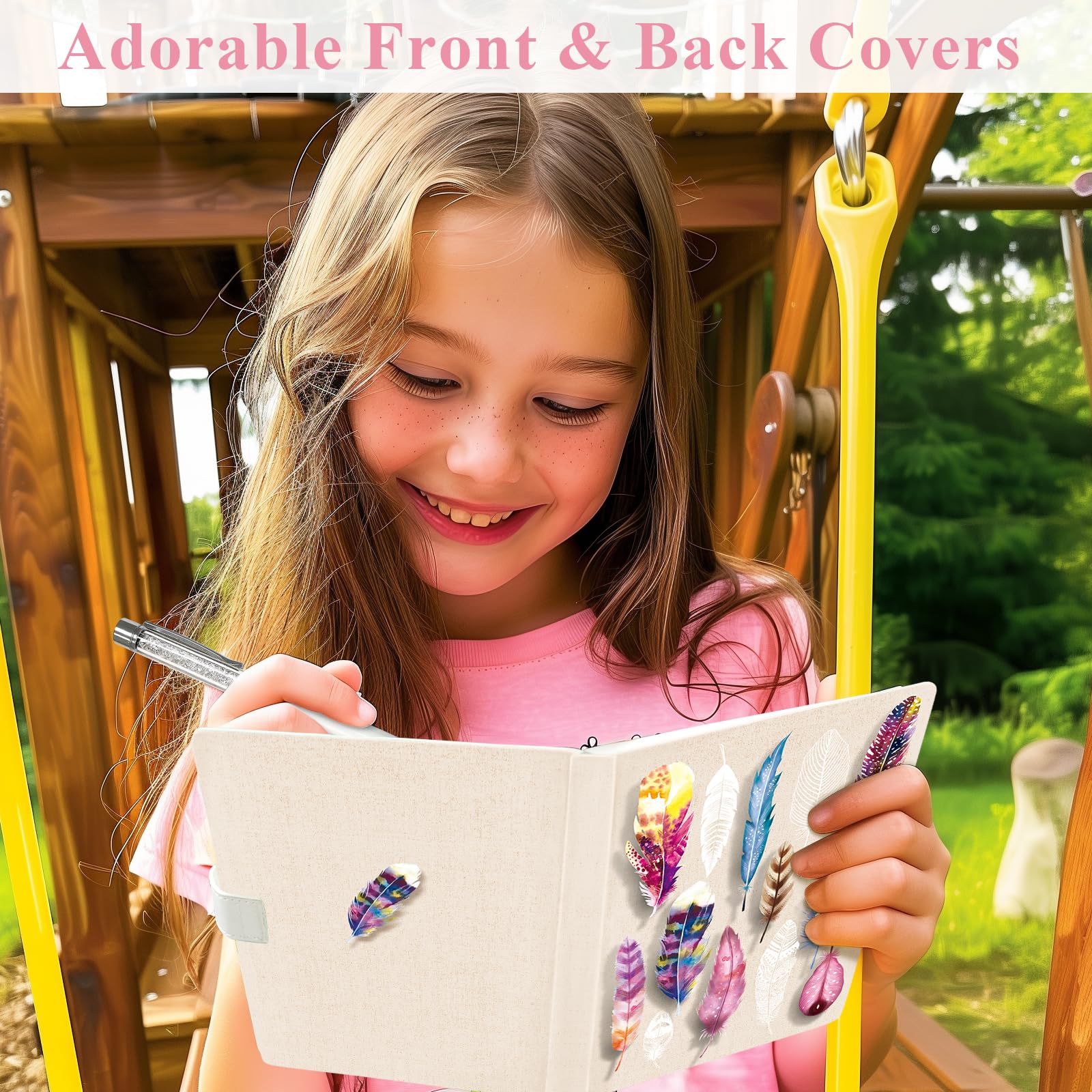DWIYITTN Feather Journal for Girls – A5 Hardcover Lined Notebook with Pen, Magnetic Closure, 192 Pages
