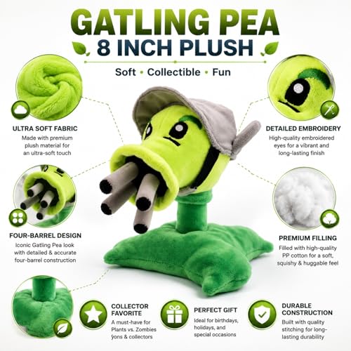 Dyharnsty Gatling Pea Plush - 8 Inch Plants vs Zombies Soft Toy