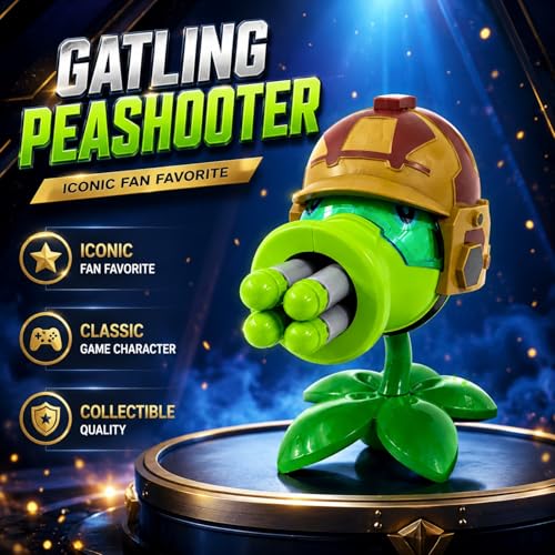 Dyharnsty Gatling Peashooter Action Figure - PVZ Toy with 4 Launchers, Eco-Friendly PVC, Water Resistant