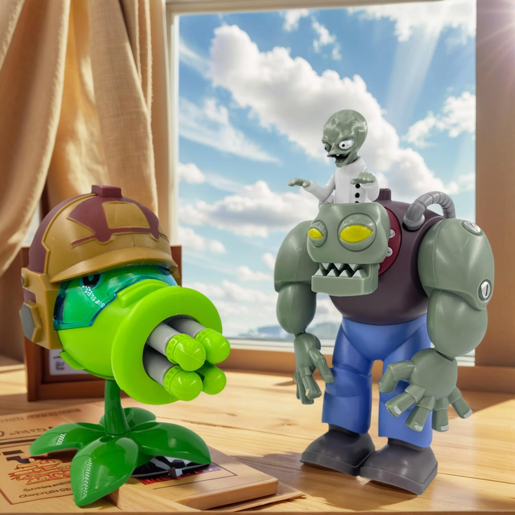 Dyharnsty Gatling Peashooter Action Figure - PVZ Toy with 4 Launchers, Eco-Friendly PVC, Water Resistant