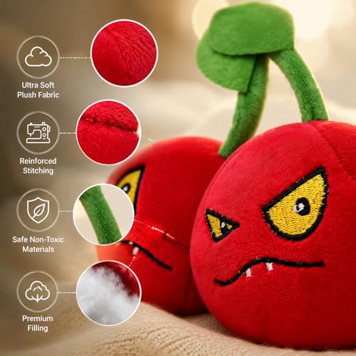 Dyharnsty Plants vs Zombies Cherry Bomb Plush Toy – 8-Inch Soft PVZ Figure with PP Cotton Fill