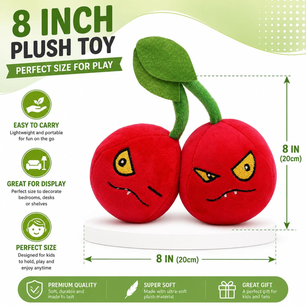Dyharnsty Plants vs Zombies Cherry Bomb Plush Toy – 8-Inch Soft PVZ Figure with PP Cotton Fill