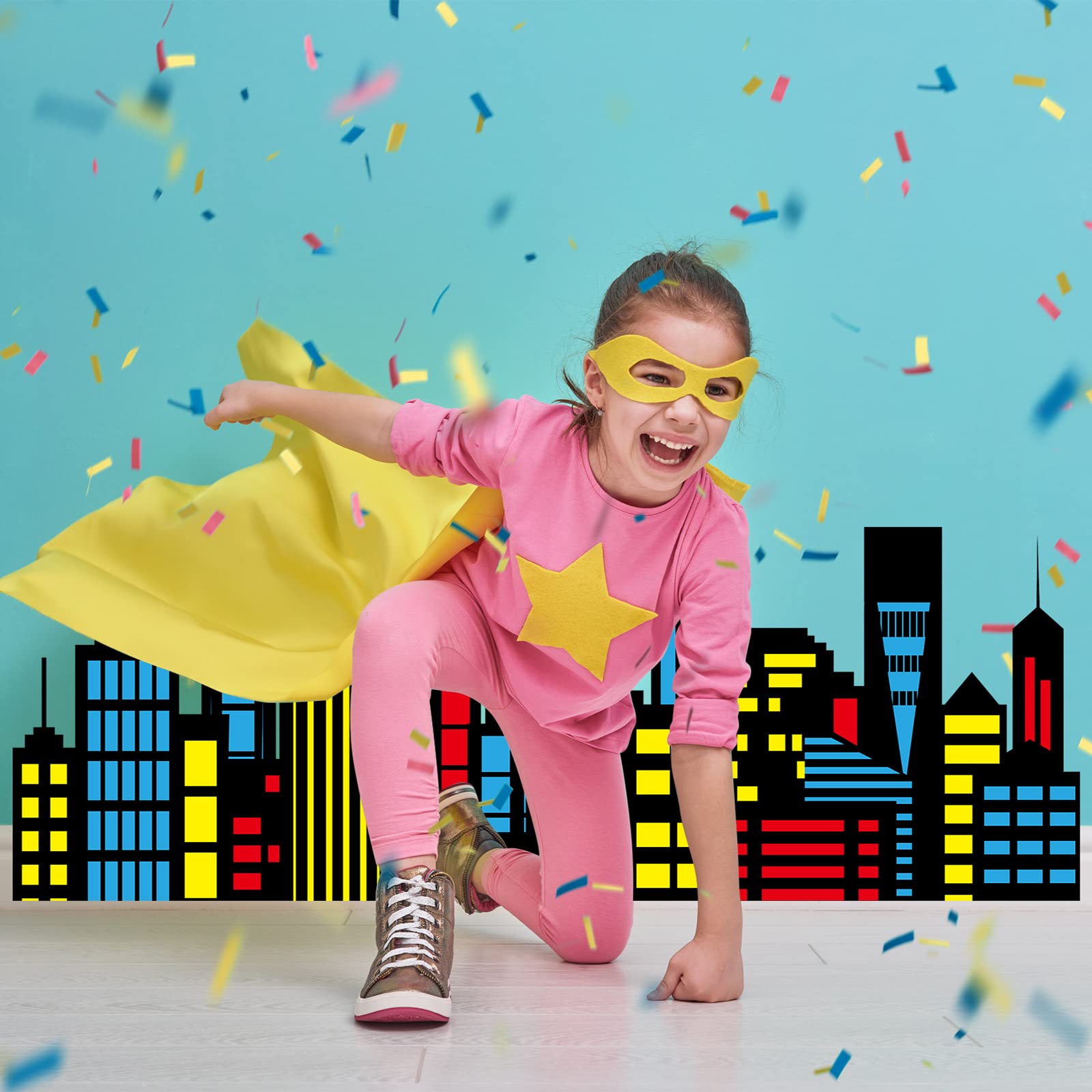 Eaasty City Skyline Backdrop 35.43 x 15.75 Inch - Black Cardboard Standing Card for Birthday, Graduation Party Decorations