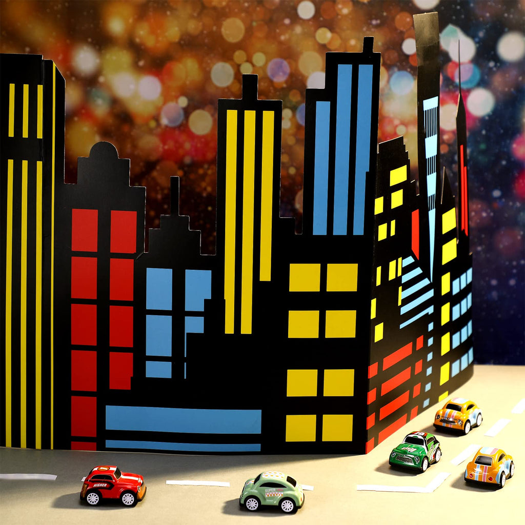 Eaasty City Skyline Backdrop 35.43 x 15.75 Inch - Black Cardboard Standing Card for Birthday, Graduation Party Decorations