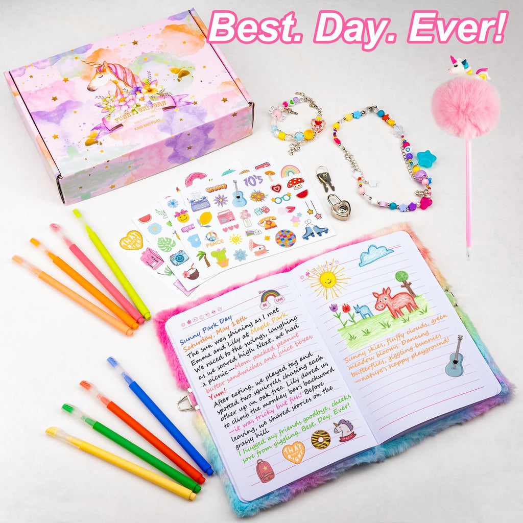 EABUY Pink Unicorn Diary for Girls with Lock and Keys - A5 Journal Set with Pens, Stickers & More
