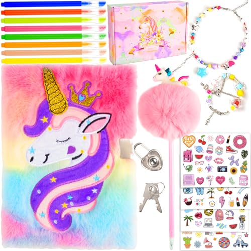 EABUY Pink Unicorn Diary for Girls with Lock and Keys - A5 Journal Set with Pens, Stickers & More