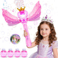 EagleStone Princess Bubble Wand with LED Lights & Music – Includes 4 Bubble Solutions, Outdoor Toy Gift for Girls Ages 3-8