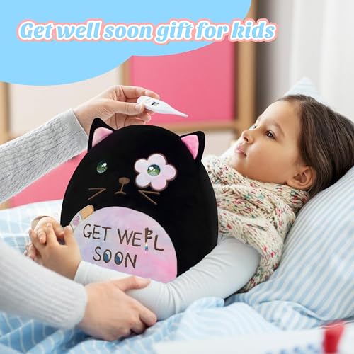 Easfan 12-Inch Get Well Soon Plush Cat Pillow – Soft Black Kitty with Rainbow Belly for Patients