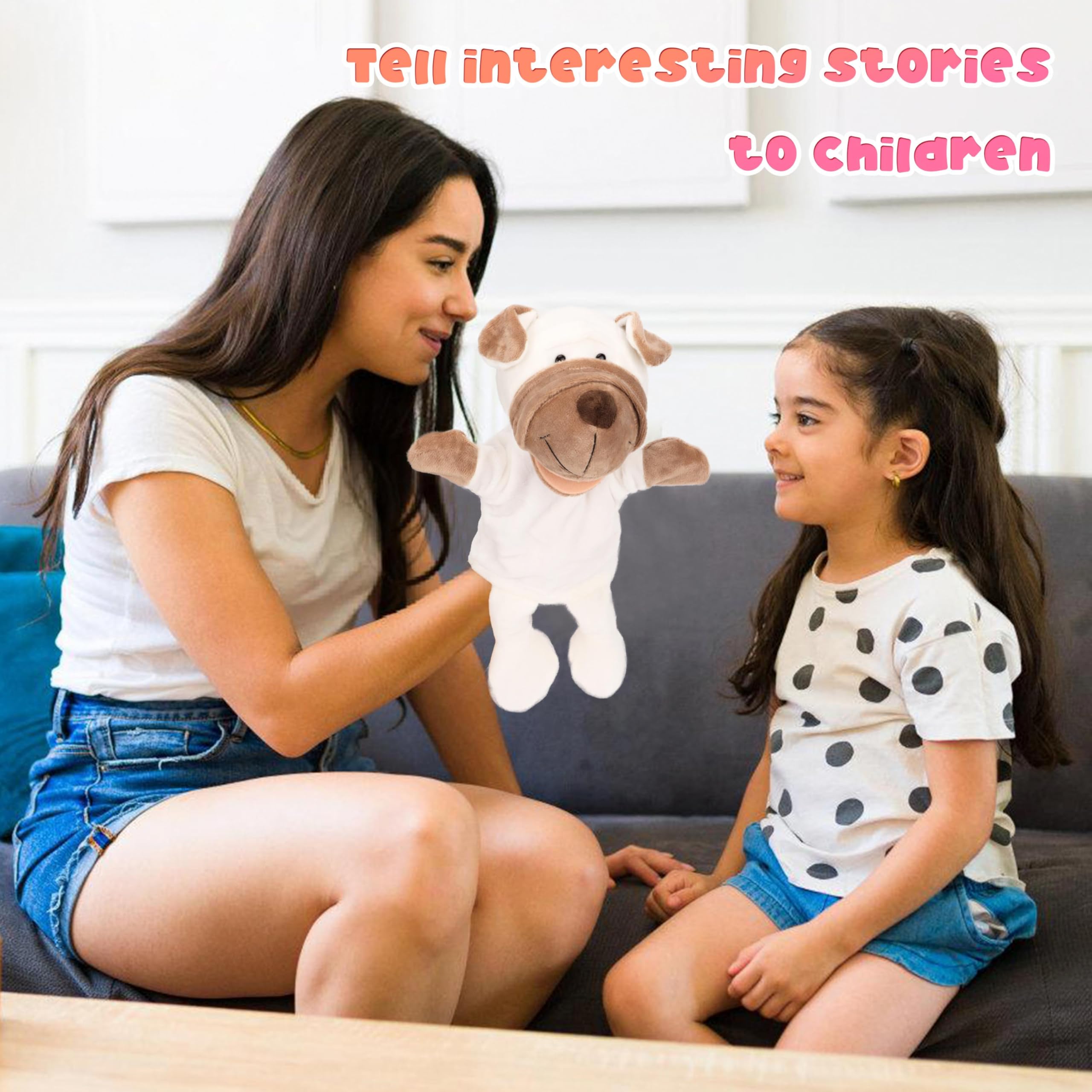 Easfan Puppy Hand Puppet - 12.5" Soft Plush with Movable Mouth, Machine Washable Interactive Storytelling Toy for Toddlers Kids