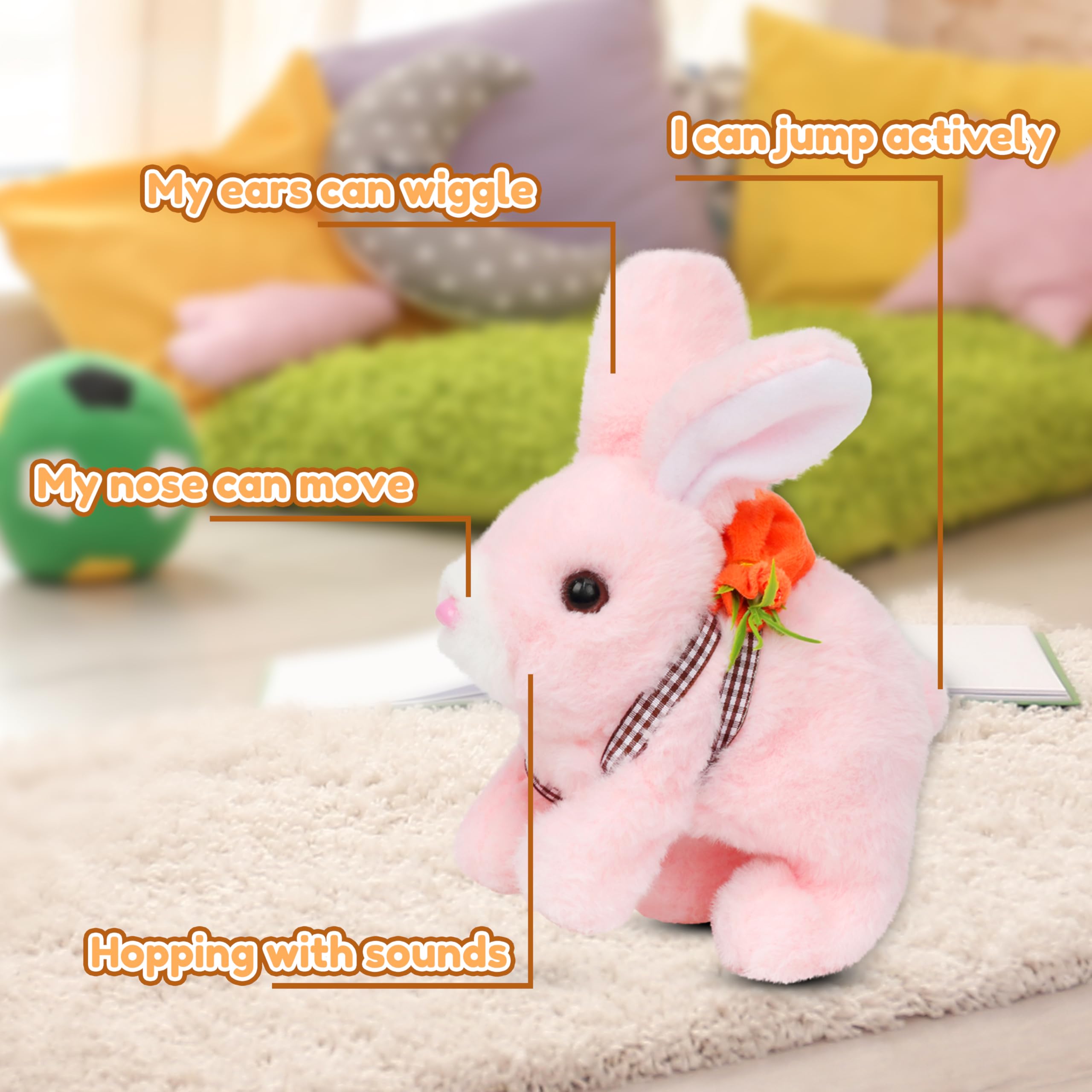 Easfan Walking Pink Rabbit Interactive Electronic Pet Plush Bunny Toy – 7-Inch Hopping Bunny with Sounds for Kids