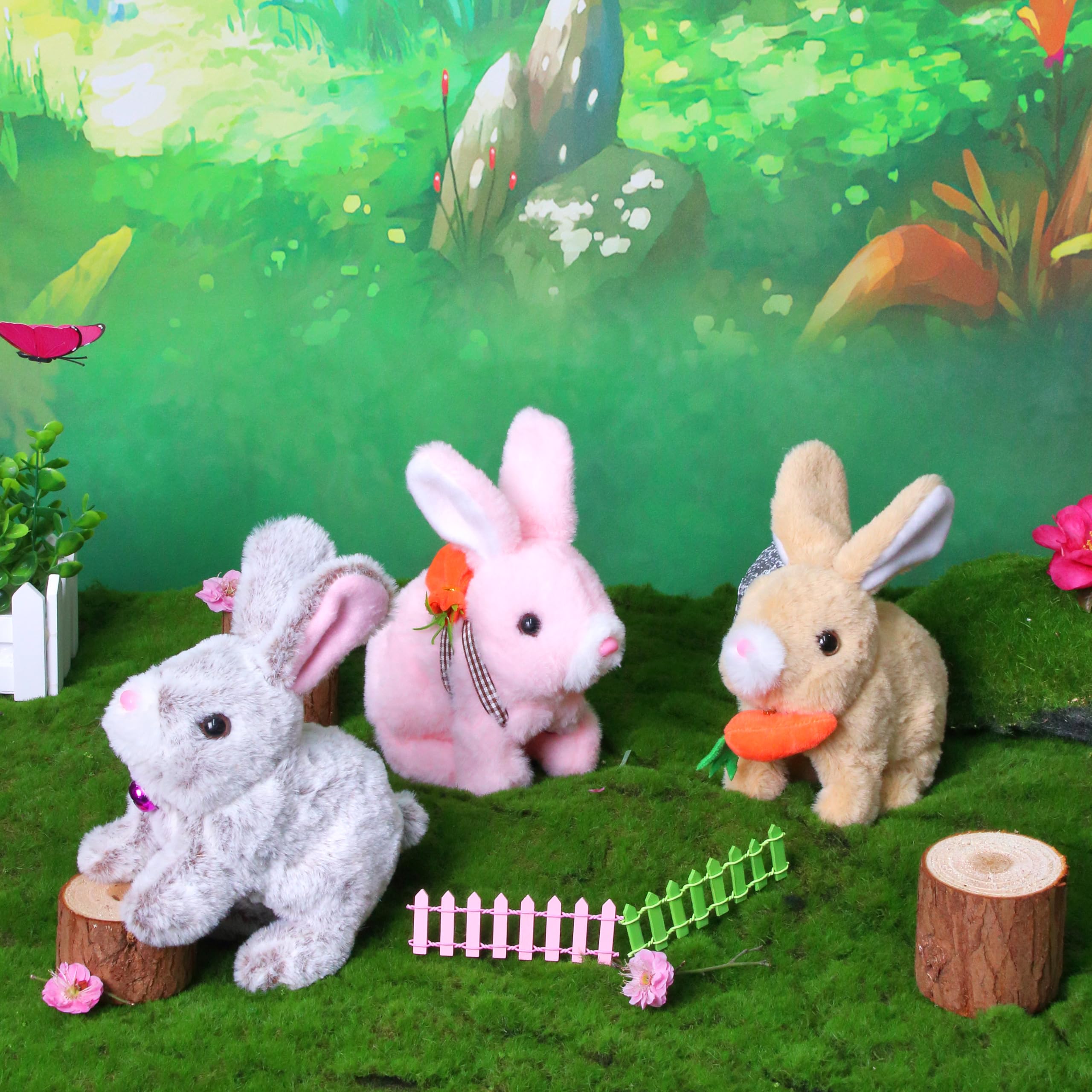 Easfan Walking Pink Rabbit Interactive Electronic Pet Plush Bunny Toy – 7-Inch Hopping Bunny with Sounds for Kids
