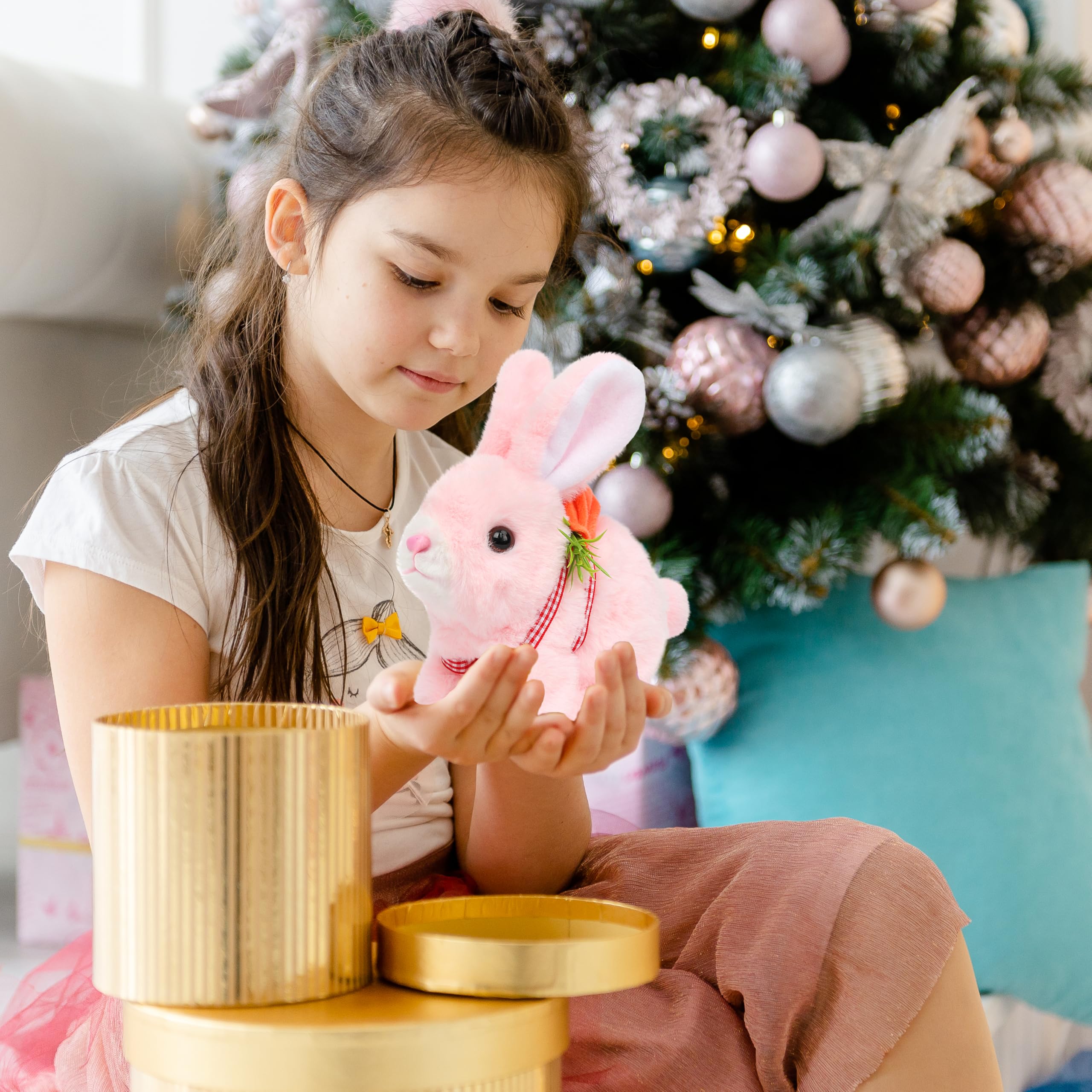 Easfan Walking Pink Rabbit Interactive Electronic Pet Plush Bunny Toy – 7-Inch Hopping Bunny with Sounds for Kids